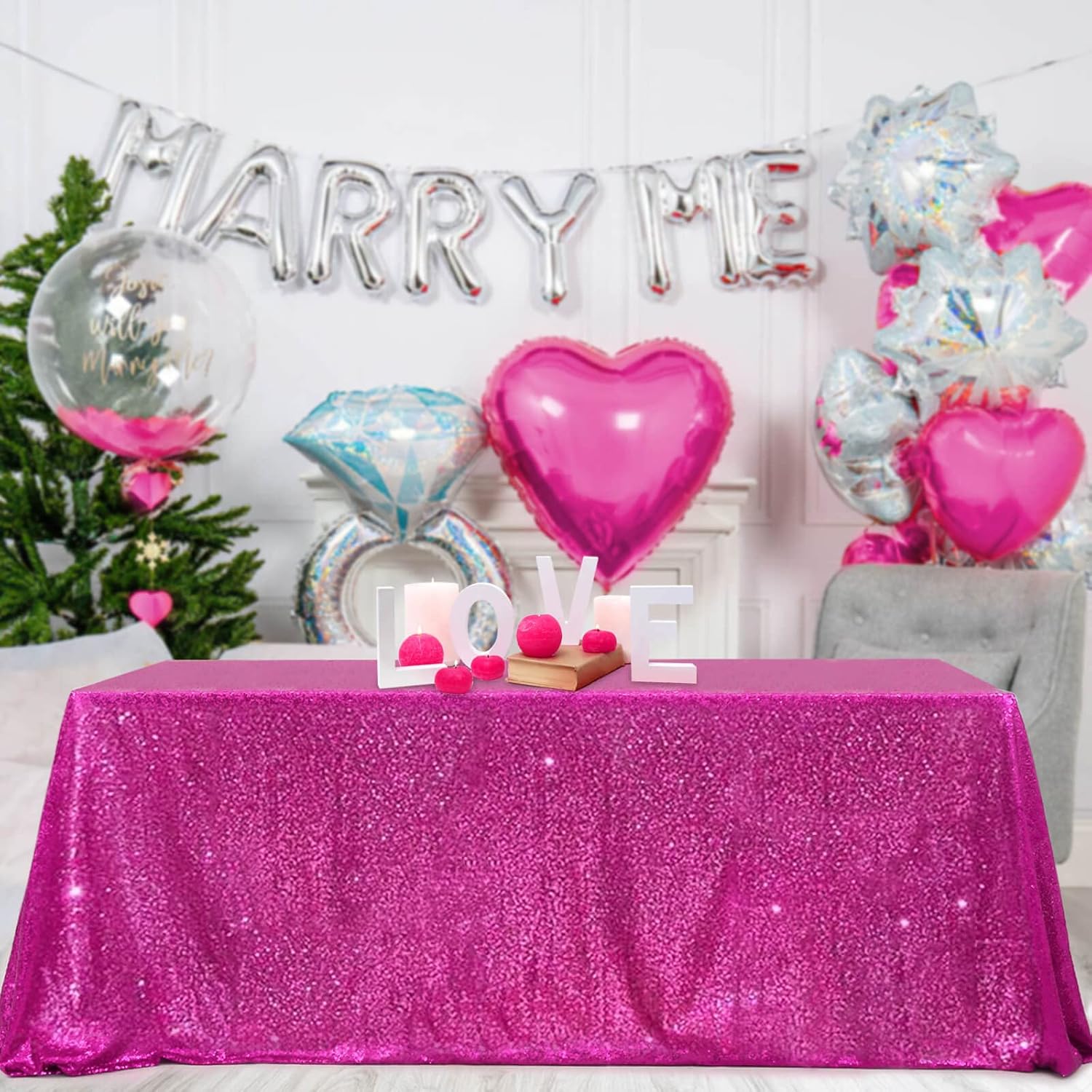 Best Cyber Deals 🔥 B-COOL Valentines Day Tablecloth Sequin Table Cloth 90x132 Inch Rectangle Fuchsia Sequin Tablecloth Thanksgiving Tablecloth Sparkle Tablecloth Glitz Tablecloth Get Special Price B-COOL Valentines Day Tablecloth Sequin Table Cloth 90x132 Inch Rectangle Fuchsia Sequin Tablecloth Thanksgiving Tablecloth Sparkle Tablecloth Glitz Tablecloth