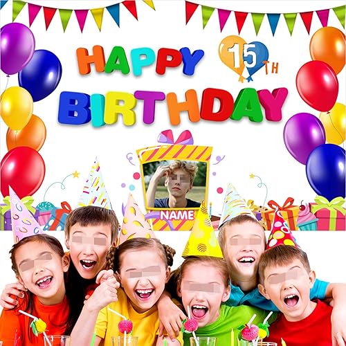 Miniatura 10 de Cartel decorativo personalizado en negro y dorado para fotos y nombres personalizados, suministros de celebración de feliz cumpleaños de 15 años