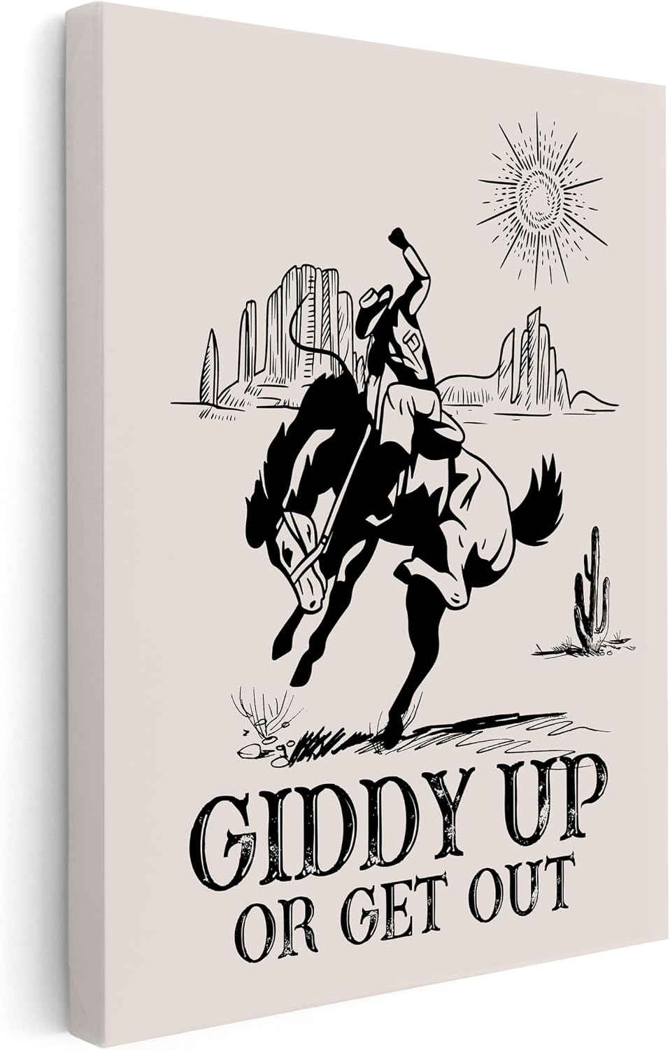 Poster Master Giddy Up Or Get Out Canvas - Retro Cowgirl Print - Wild West Art - Trendy Gift for Men & Women - Western Wall Decor for Dorm, Office or Living Room - 8x10 STRETCHED Canvas