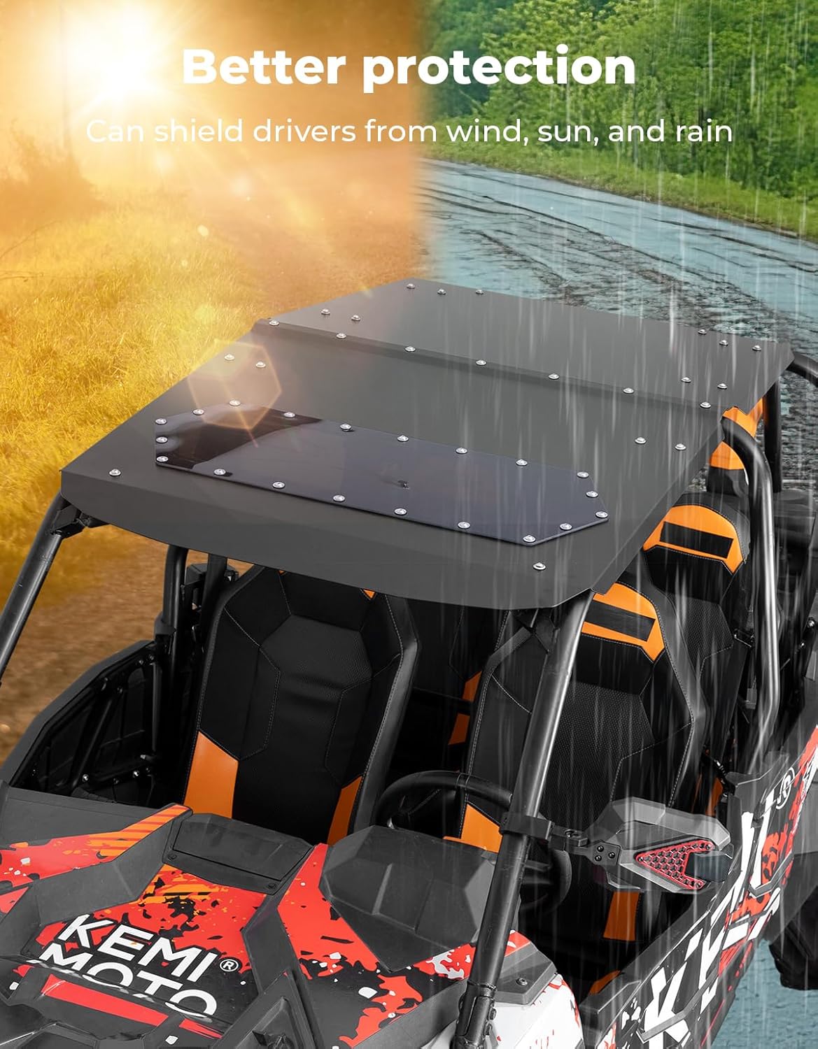 KEMIMOTO Aluminum Roof with Tinted Sunroof Compatible with RZR XP 4 1000 (2014-2023), 4 Turbo, and 4 900: Reduces Sun Glare, Provides an Open-Air Feel, Noise Reduction, and Weatherproof Design