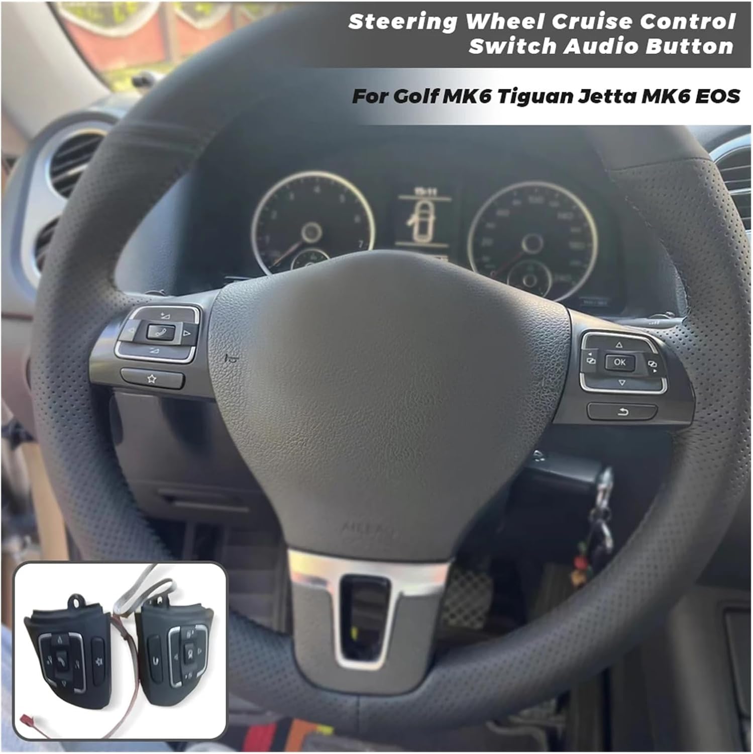 Steering Wheel Control Button Audio Control Combination Control Switch Compatible with VW Golf 6 Compatible with Jetta MK6 Compatible with Tiguan Caddy Car Accessories(Right)
