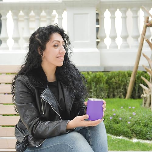 Miniatura 5 de Meway - Vaso de vino con tapa de 12 onzas, sin tallo, doble pared, al vacío, de acero inoxidable, para viajes, mantiene el frío y el calor, para