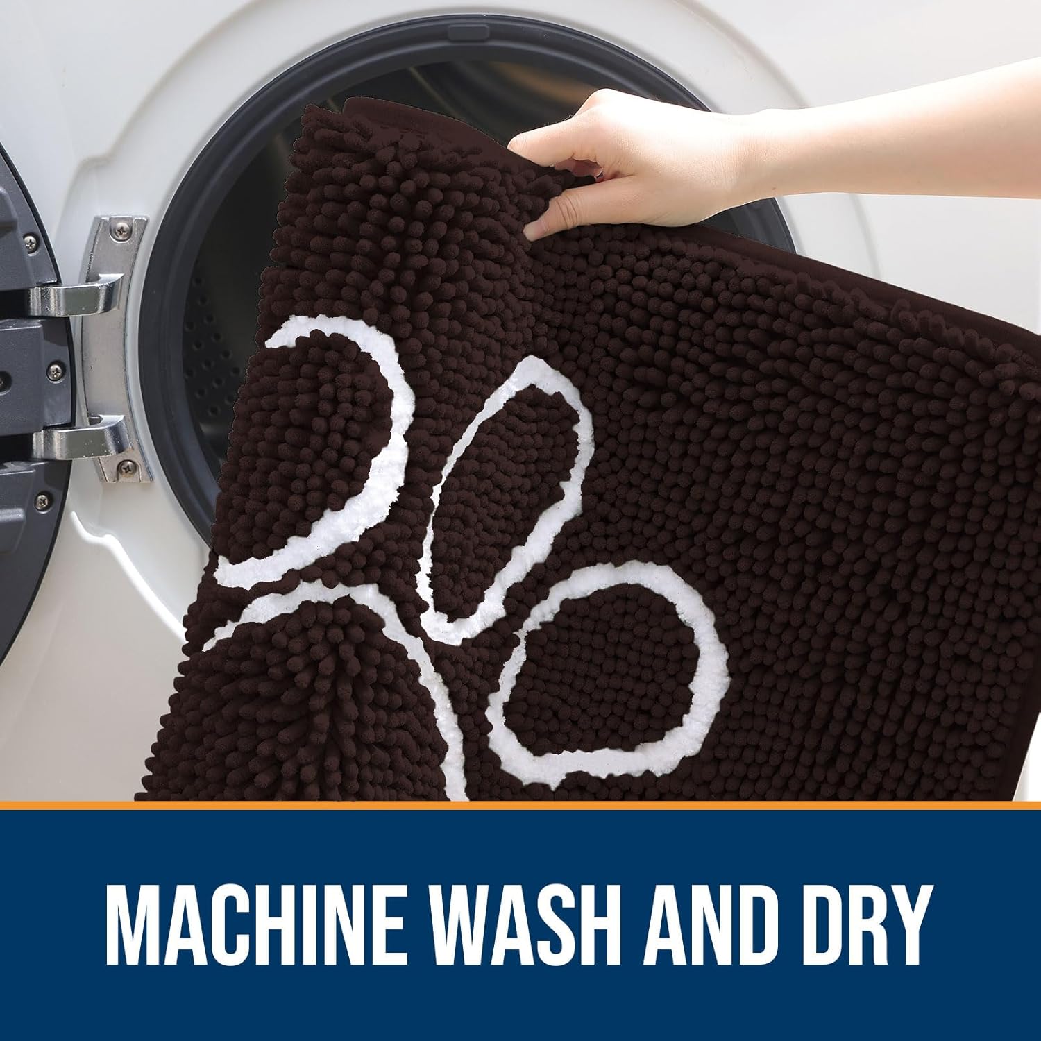 OLANLY Dog Door Mat for Muddy Paws 24x16, Paw Print Design, Absorbs Moisture and Dirt, Absorbent Non-Slip Washable Doormat, Quick Dry Chenille Mud Mat for Dogs, Entry Indoor Entryway Carpet, Brown - Image 5