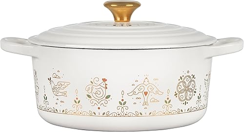 Miniatura 3 de Le Creuset Noël Collection - Horno holandés redondo de hierro fundido esmaltado para 12 días de Navidad, 3.5 cuartos de galón, color blanco