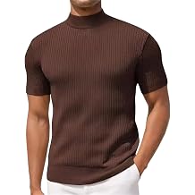 Mens Summer T Shirts Mens Mock Turtleneck Short Sleeve Ribbed Knit Slim Fit Casual Basic Tee Tops