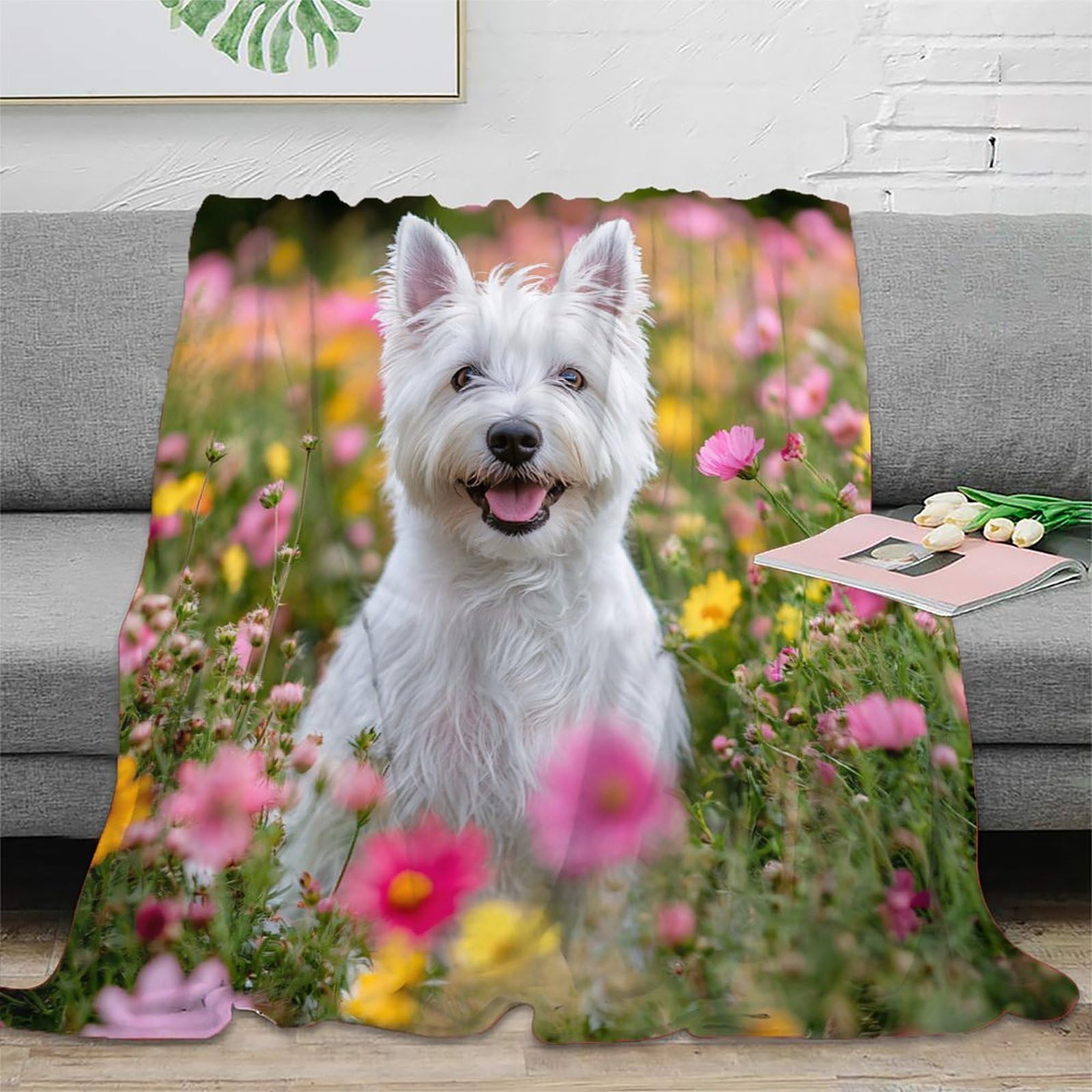 Couverture cadeau chien blanc 3D plaid idéal pour réchauffer vos collègues de bureau