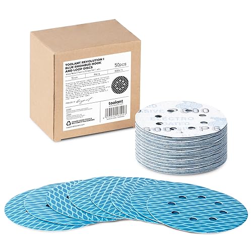 Vista 17 de Disco de lijado de grano 240 con forma de diamante, de 5 pulgadas, patente revolucionaria de 8 agujeros de gancho y bucle para lijadoras de disco