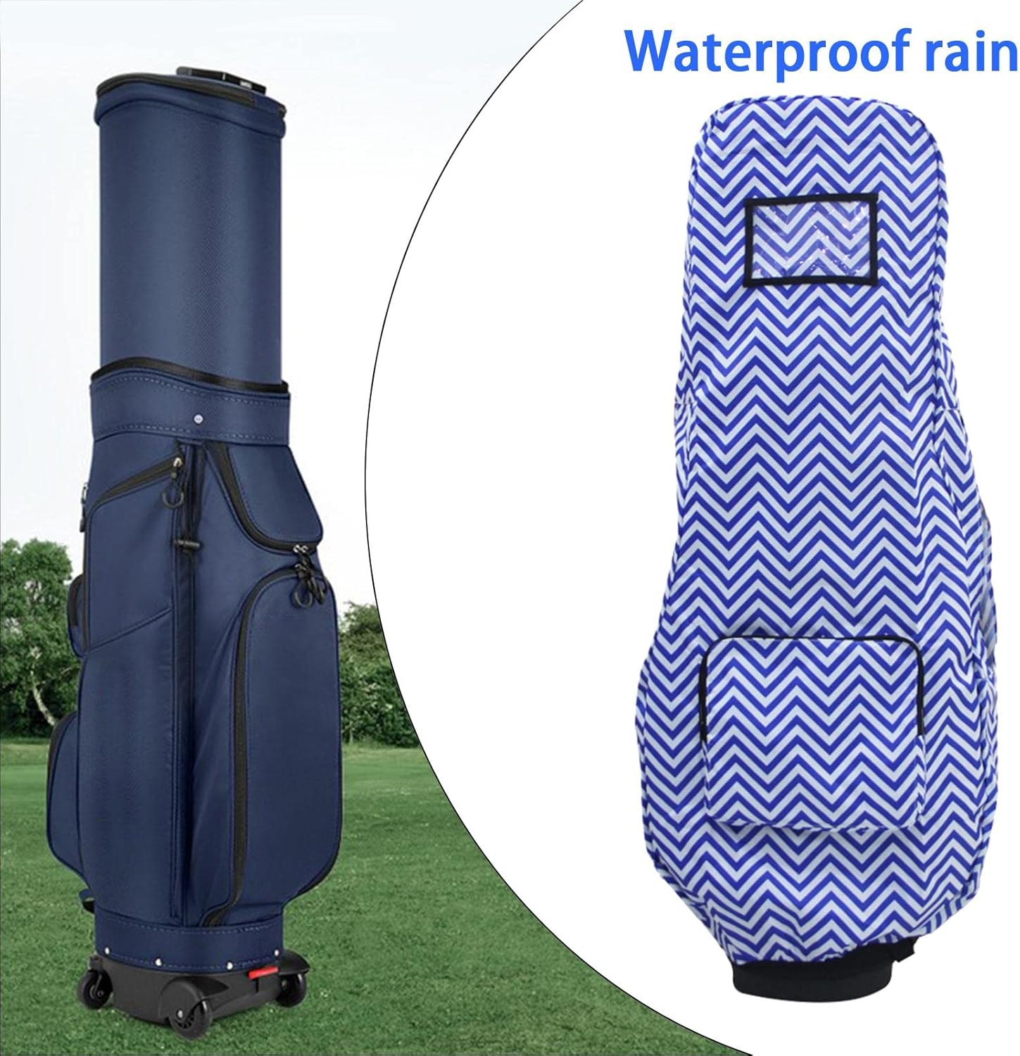 Golf Bag Rain Cover, Weight ion for Golf Clubs, Fits Most Bags & Carts, Wave Pattern Design, Outdoor Accessories for Men Women Golfer Equipment - Blue