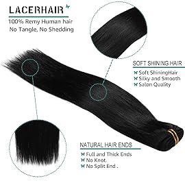 Lacer 22 Inch Full Head Silky Straight 100% Human Hair Clip in Extensions in Jet Black 1 7Pieces 140g Double Weft Extensions Lace Clip Extensions Natural Hair