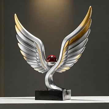 Abstract Eagle with Crystal Ball Statue Resin Art Sculpture Frgurines Gift for Home Decor Office Living Room Desktop Display Decorative Decoration Silver and Gold