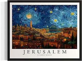 Jerusalem Art Print Poster, Van Gogh Starry Night Theme Wall art Painting Decor, Art Home City Artwork For Bedroom, Bathroom, Living Room 81 (Jerusalem, 8 x 10 inches, Unframed)