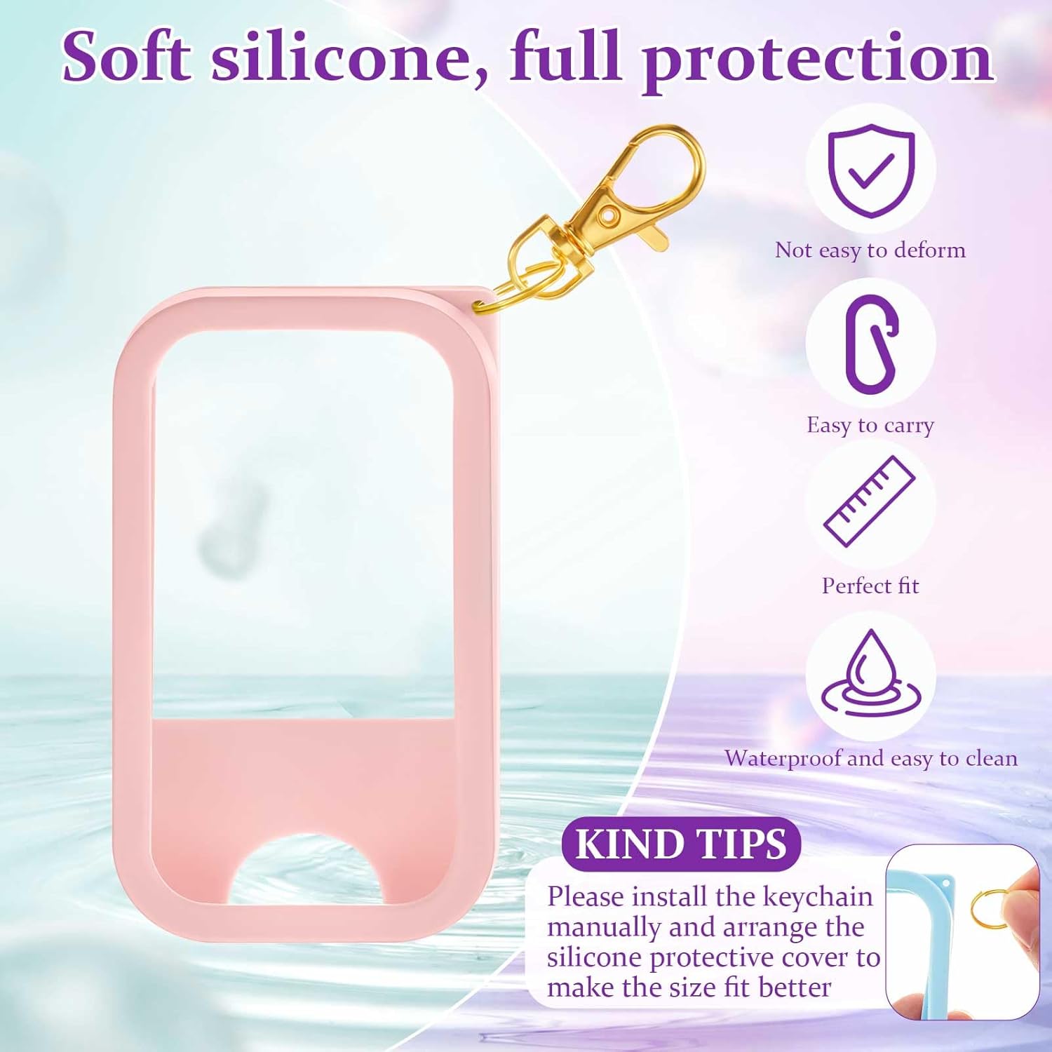 Honeydak 6 Pack Silicone Case Compatible with Touchland Hand Sanitizer Spray Protective Case with Keychain for Power Mist and Glow Mist 1 Fl oz Hand Sanitizer Spray Accessory, Pink, Blue, Purple - Image 4