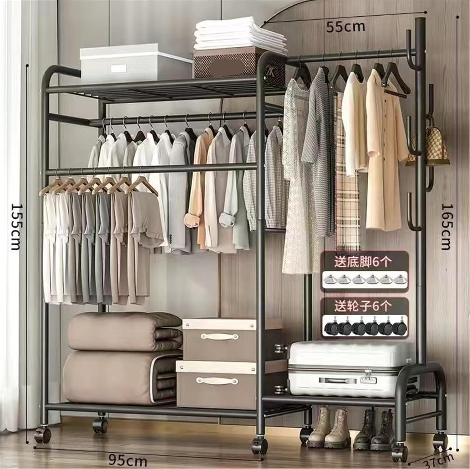Portable Closet Freestanding Closet Organizer Bundle Portable Wardrobe Simple for Indoor Bedroom(150x37x165cm)