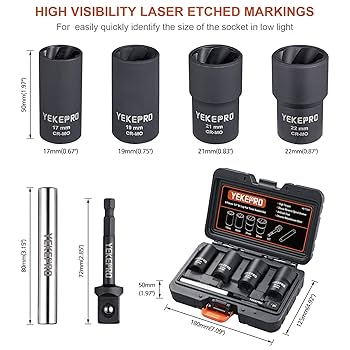 小物 UNUSED check stole YEKEPRO 6 PCS Lug Nut Removal Tool, 1/2-inch Drive Impact