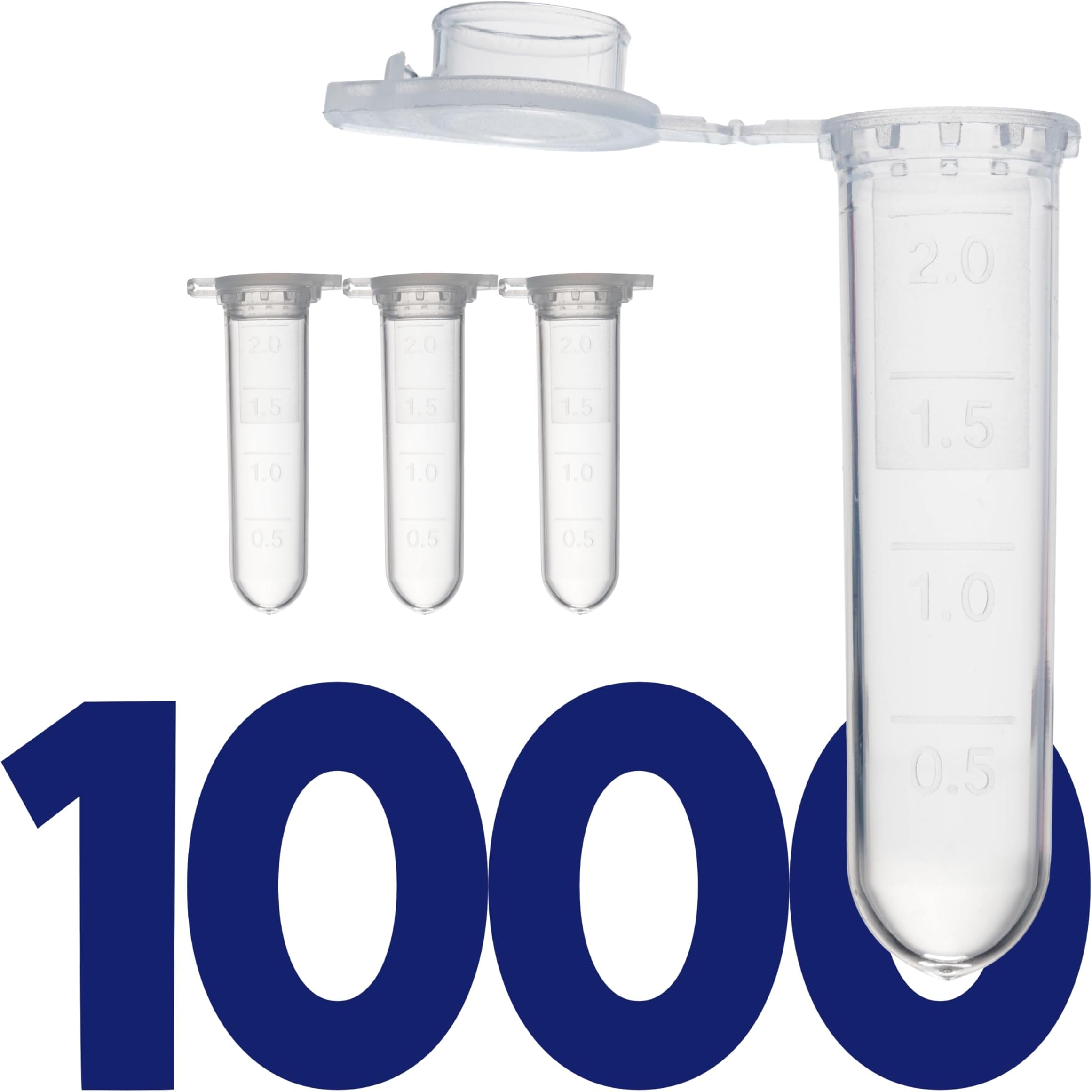 Kashi Scientific 2mL Clear Snap Cap Microcentrifuge Tube with Graduation, Lab Grade Polypropylene Plastic [2mL, 1000]