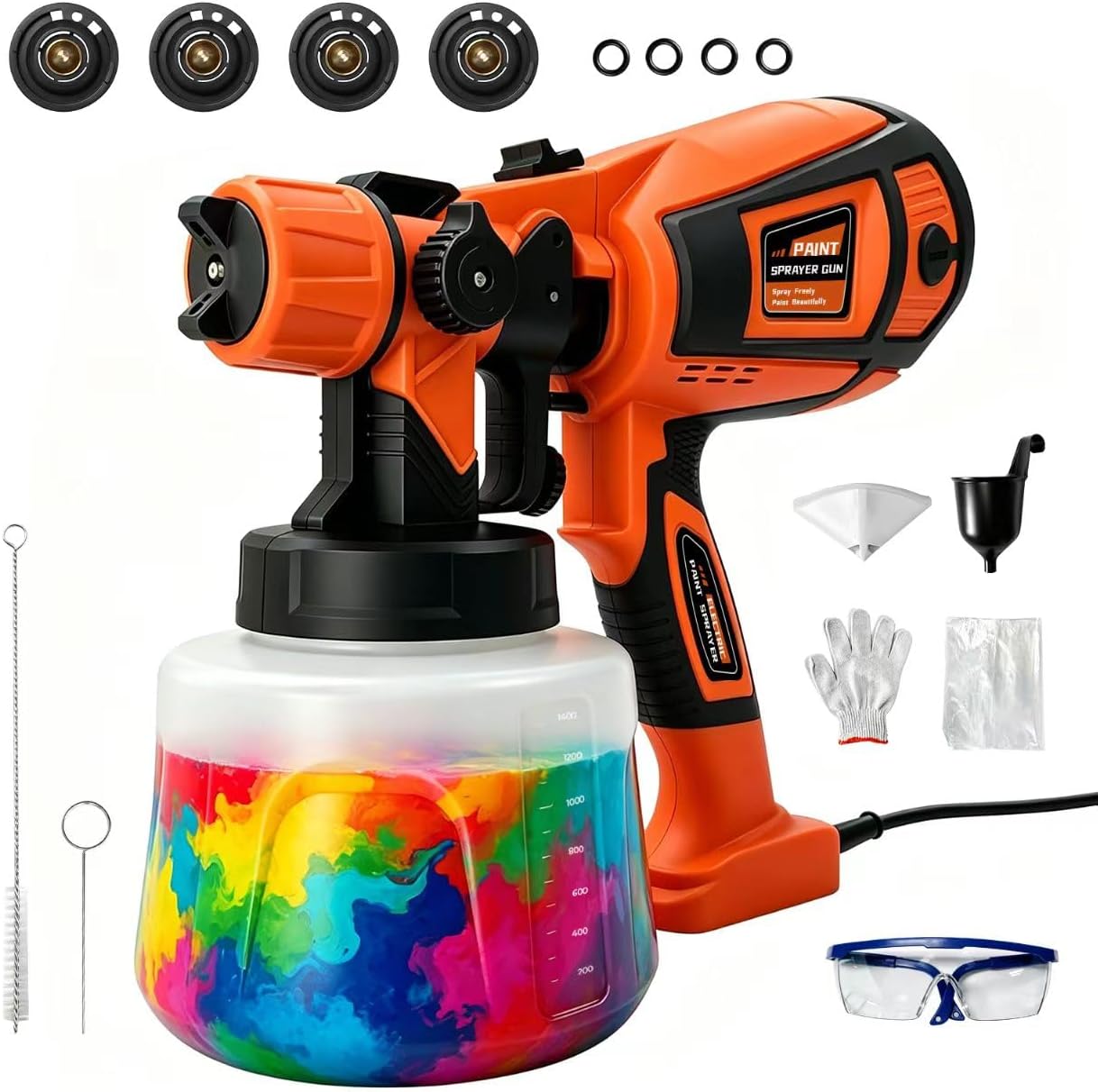Paint Sprayer,850W 1400ml Electric Spray Gun for House Painting 4 Nozzles | HVLP Paint Sprayer For House Painting,4 Copper Nozzles & 3 Patterns,Indoor & Outdoor Use,Walls,Doors and DIY Home Painting