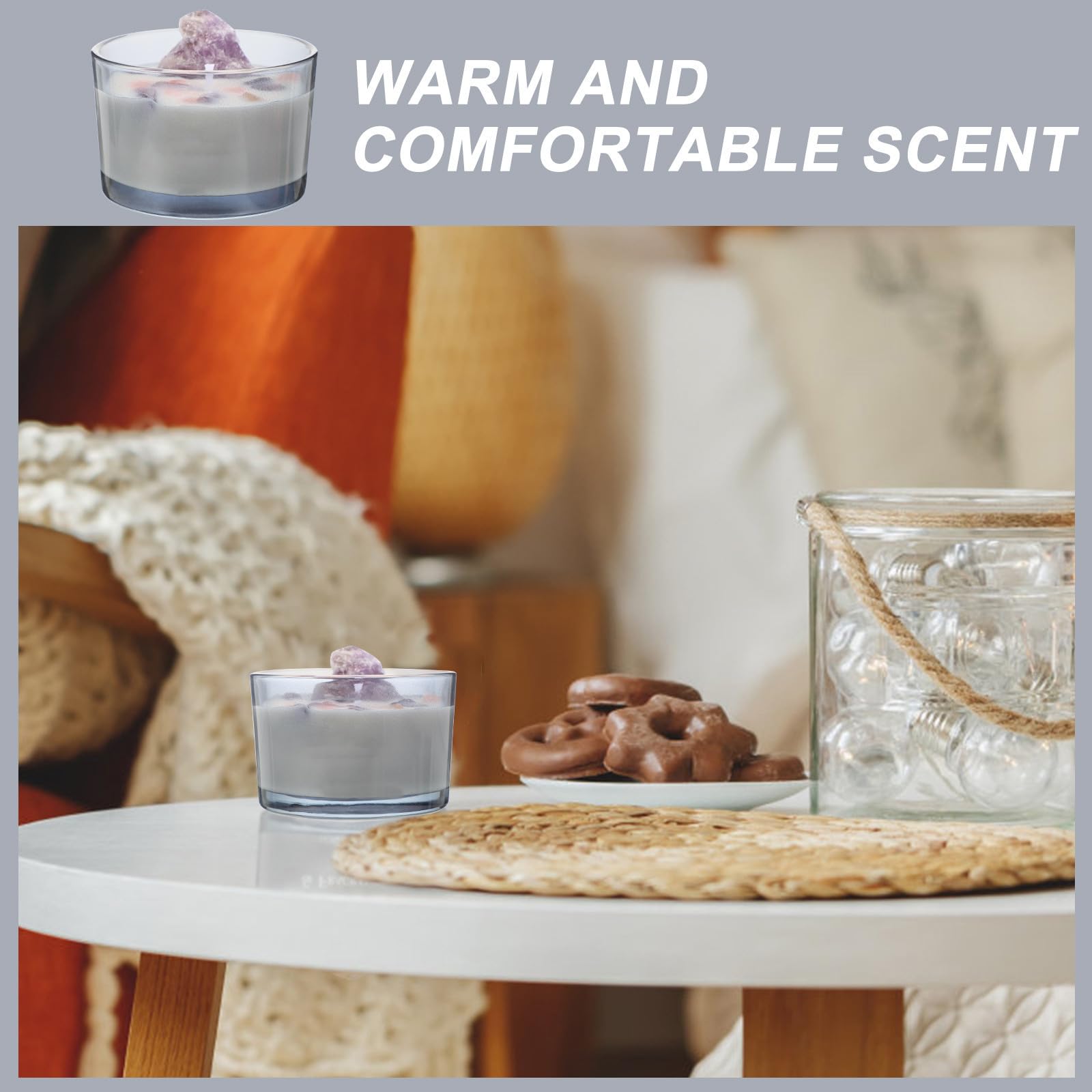 Vela Aromática Decorativa de Vidrio Cera Natural y Cristal | Púrpura, Portátil y Ligera, para Salón E Interior, Detalle para Amigos, Uso Sencillo