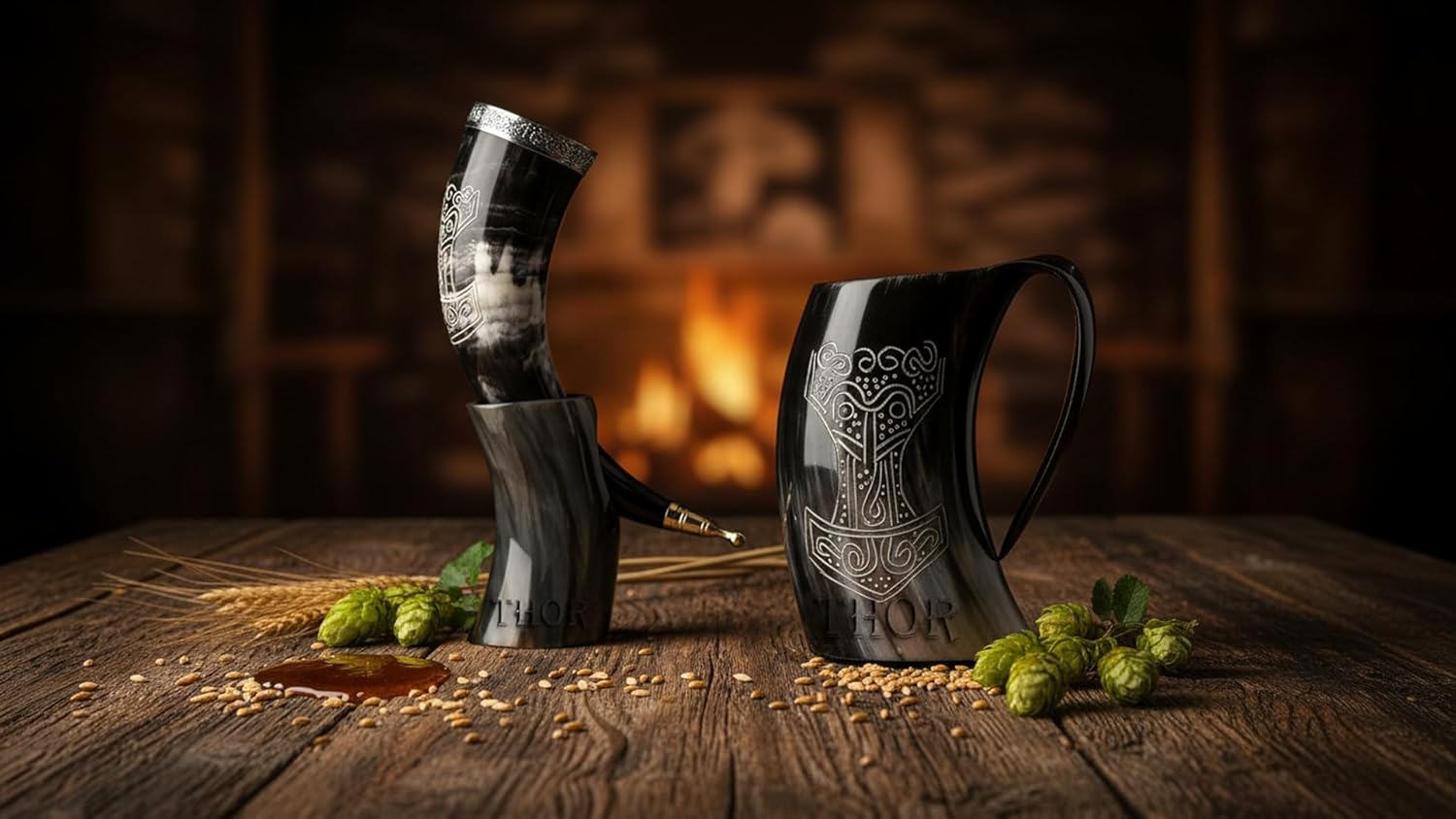 Viking Drinking Thor Horn Mug Tankard | Mead, and Beer Drink like a Viking - Best gift for Handmade Set Rustic Vintage Home Decor Gifts