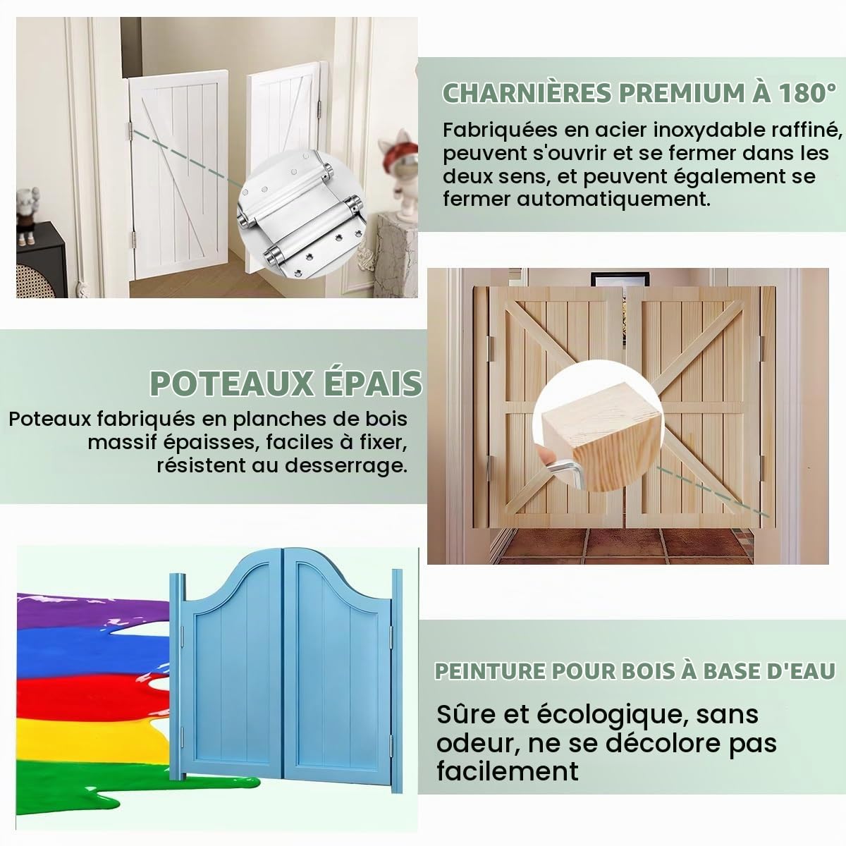 Saloon Porte Battante En Bois Massif, Portillon De Jardin, Porte Western Avec Charnières En Métal, Portes De Café W61-160cm Style Western Cowboy