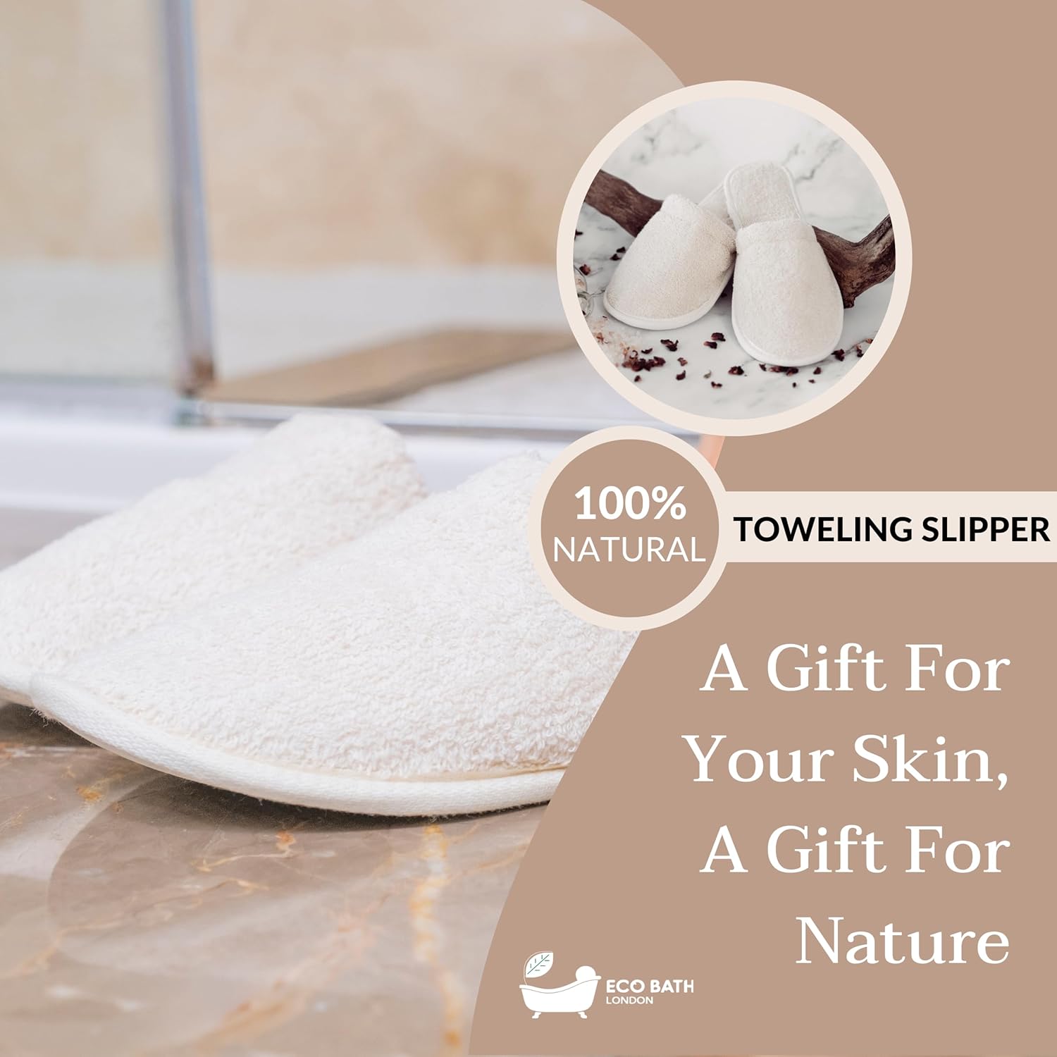 Natural Toweling Slippers - GOTS Certified 100% Organic Cotton, Ultra Soft, Machine Washable Indoor Slippers for Bath and Home S Size US (6-7 Women/5-6 Men) - Image 4