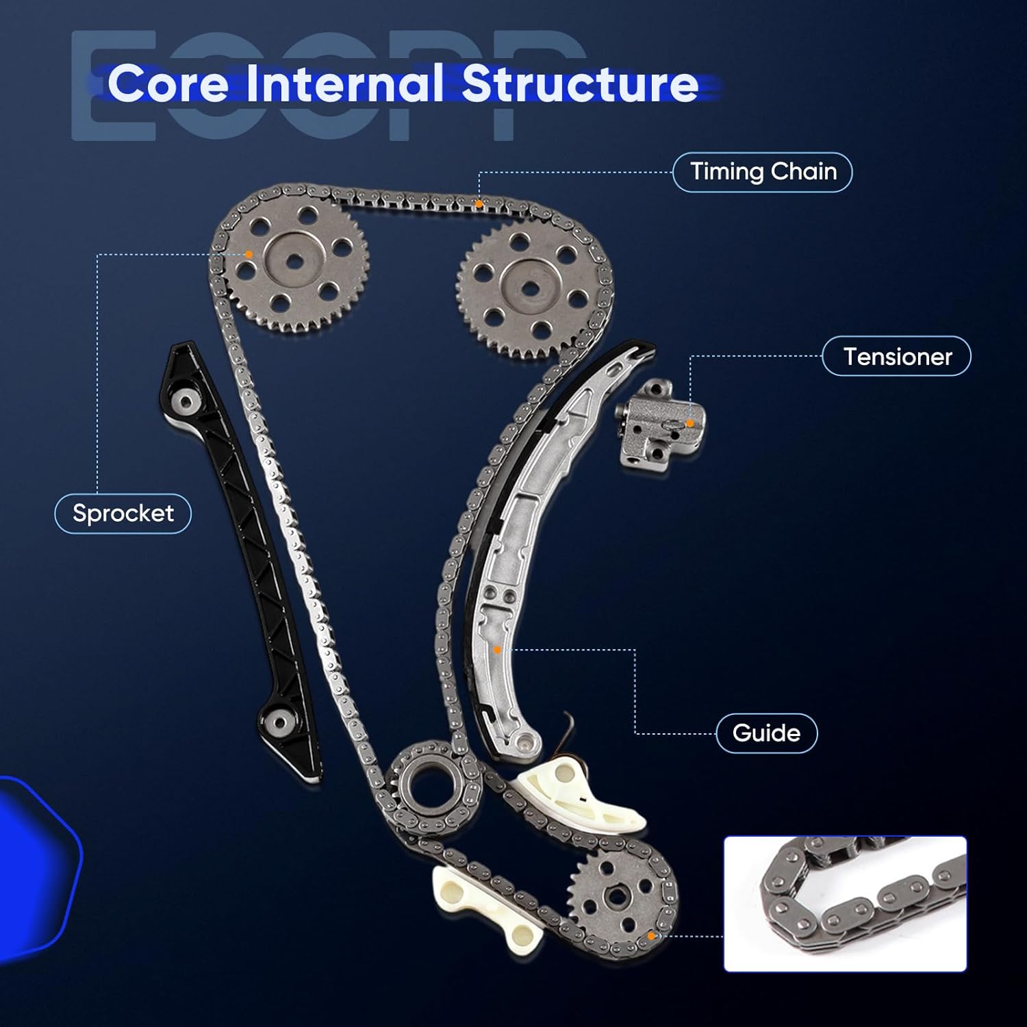 ECCPP Timing Chain Kit fits for Ford Ranger, 2001 2012 for Mazda B2300 2.3L 9-0705S TK446 76155 TK5705S, w/Oil Pump Chain Timing Chains Crank Sprocket Tensioner Guide Rail