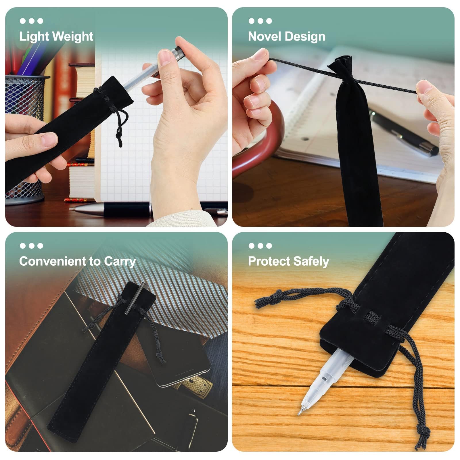 WFPLUS - Estuche de terciopelo para bolígrafos y lápices (50 unidades), color negro