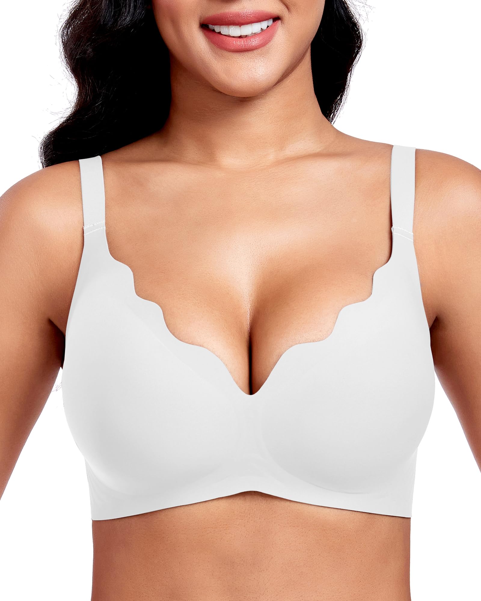 Vinfact Plunge V Jelly Bras for Women No Underwire Wireless Full Coverage Bralette Seamless T Shirt Everyday Sleep Bra