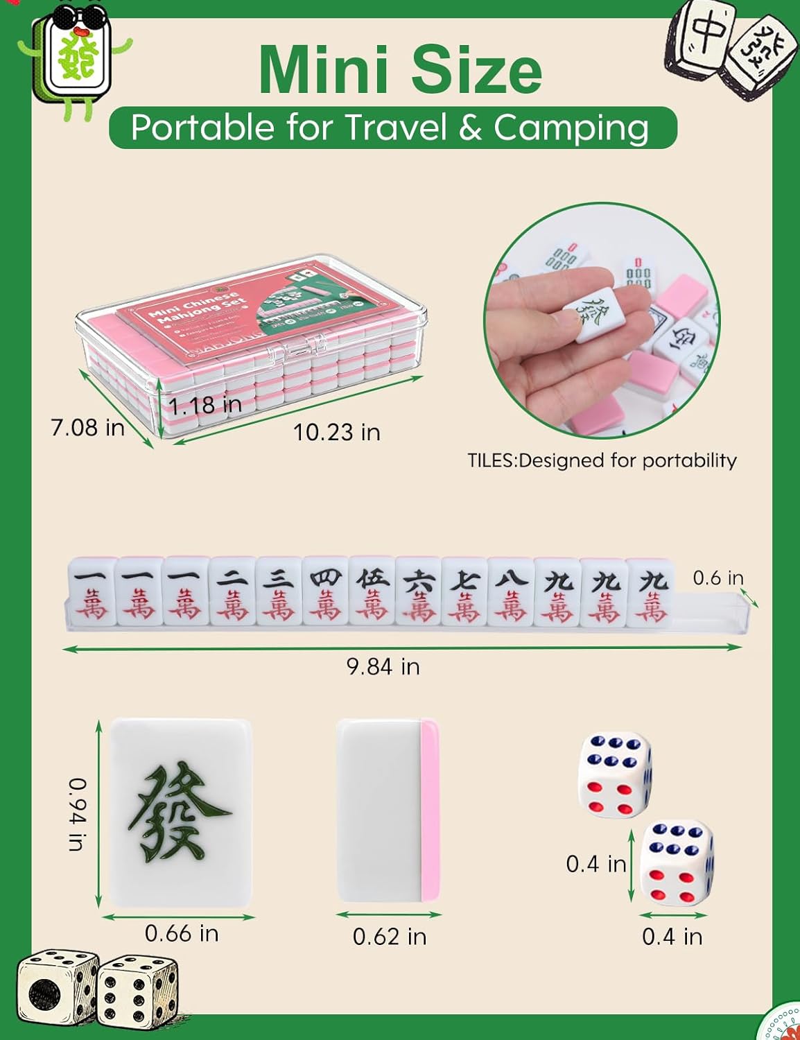 Mini Chinese Mahjong for Travel,144 Pcs Pink Mahjong Tile Set Cute,Portable Travel Mahjong Game for Beginners,Enthusiasts,Outdoor Fun|Complete Mahjong Game Set