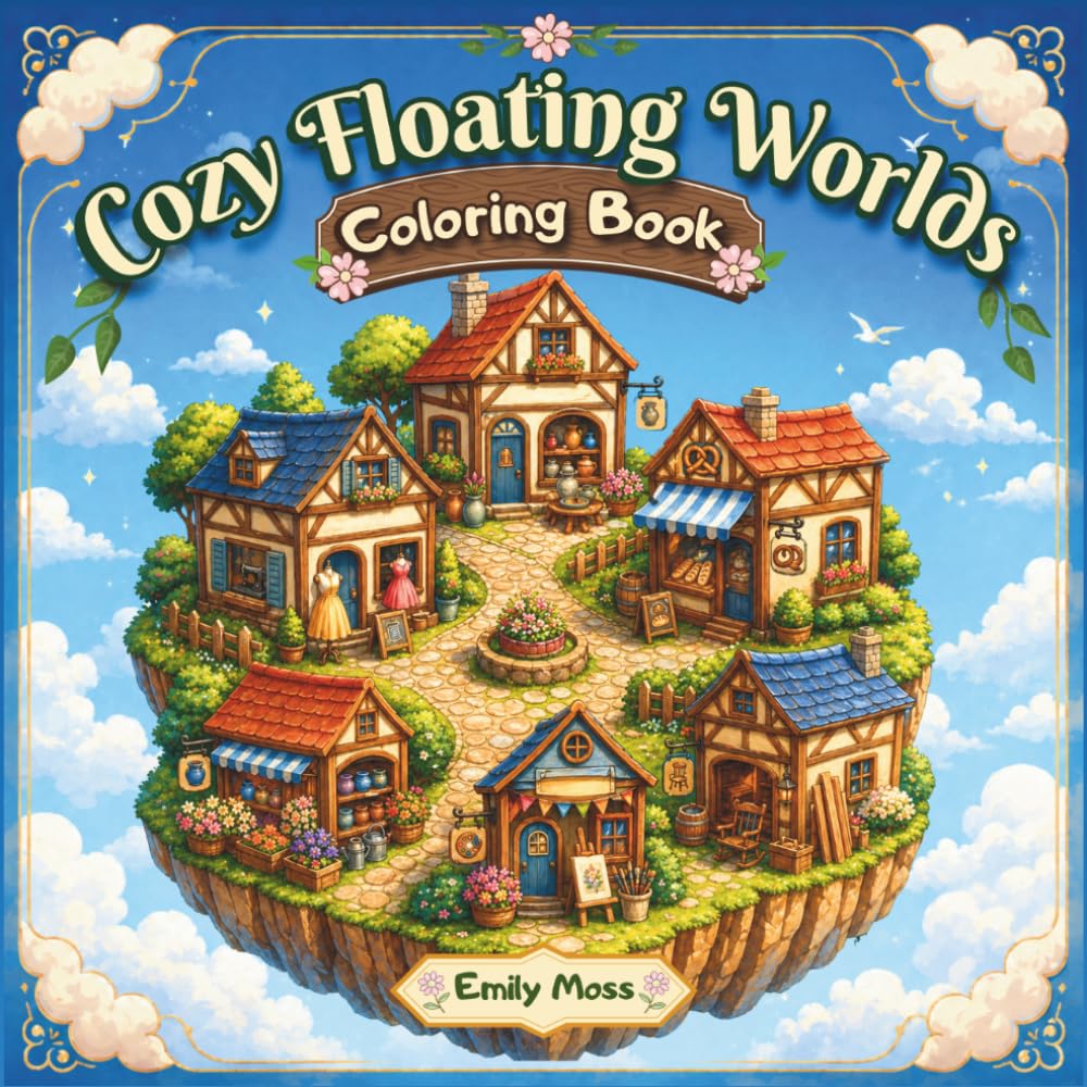 Cozy Floating Worlds Coloring Book for Adults: A Cozy Fantasy Coloring Book of Floating Islands, Charming Farm Worlds, and Whimsical Village Adventures for Relaxation