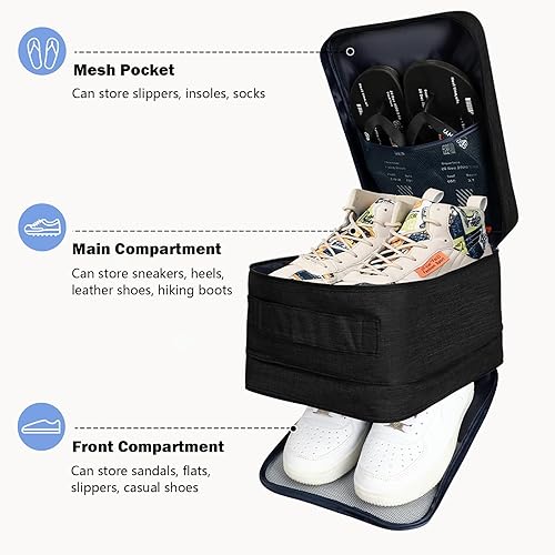 Vista 5 de IMCUZUR Shoe Bag for Travel, Shoes Packing Organizer Bag for Women and Men, Holds Shoes up to Size 13 (Black)