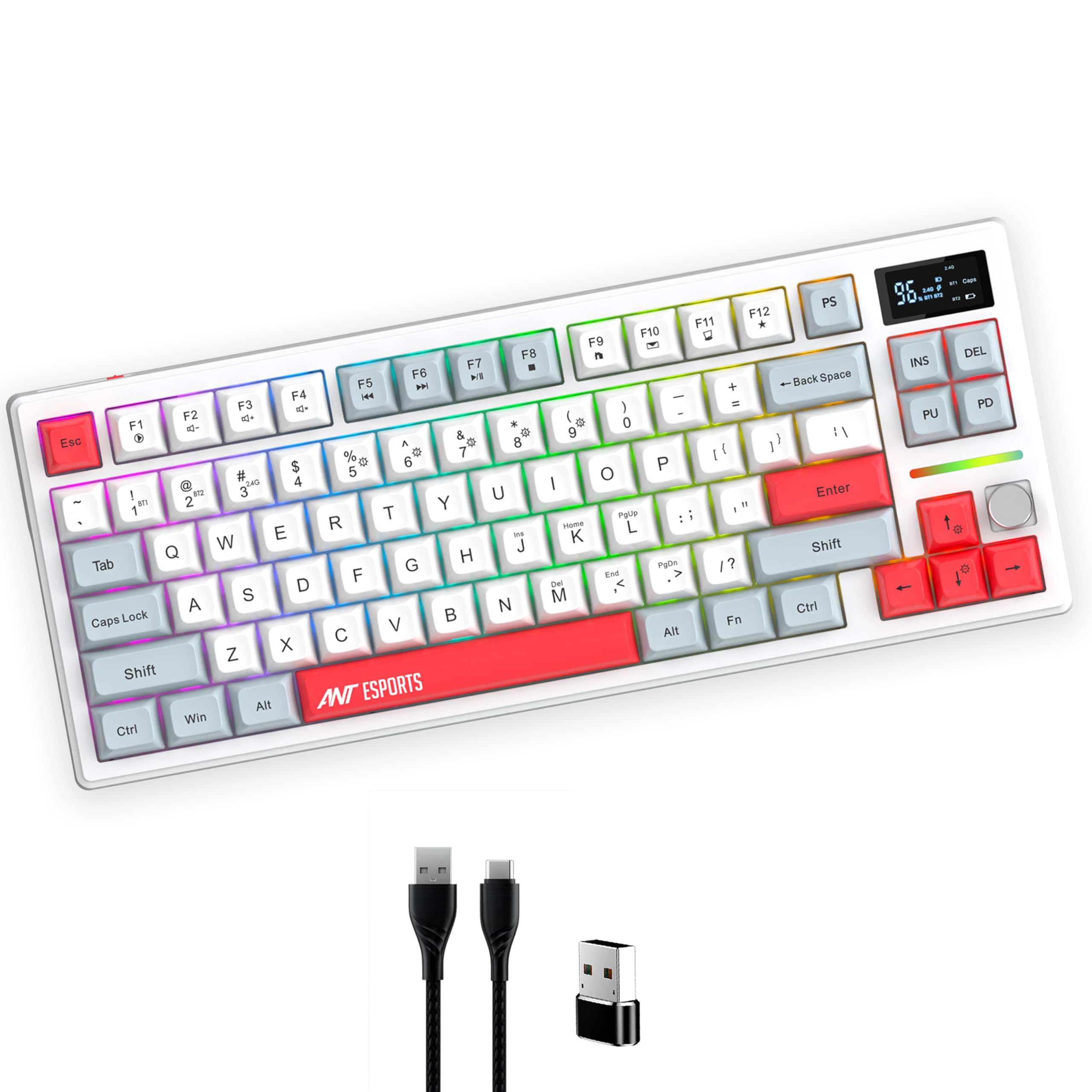 Ant Esports APEX200 Tri-Mode Wireless Magnetic Gaming Keyboard, 84-Key RGB Mechanical Keyboard, Hall Effect Haimu Switches, 4000Hz Wired / 1K Wireless, Rapid Trigger, Hot-Swappable, PBT Keycaps_White-image-39