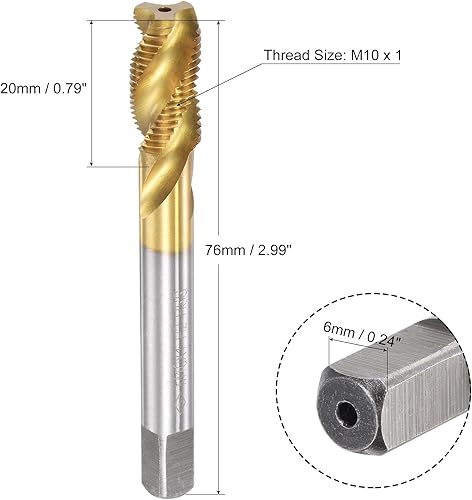 Miniatura 2 de uxcell Grifo de roscado de flauta en espiral M10 x 1, métrico HSS (acero de alta velocidad) chapado en titanio, roscado de rosca de máquina, 3