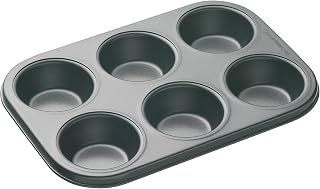 MasterClass 6-Loch-Muffinblech mit PTFE-, PFOA- und BPA-freiem Antihaftbeschichtung, robustes 1mm dickes Karbonstahlblech, 27 x 18cm Cupcake-Form, Grau