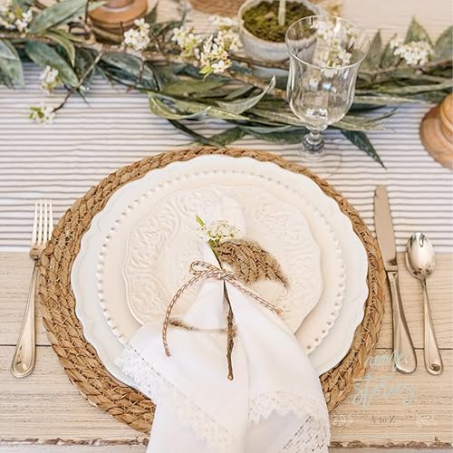 Miniatura 4 de Juego de 4 manteles individuales redondos tejidos de 13.7 pulgadas, manteles individuales bohemios de ratán rústico trenzado de mimbre para platos