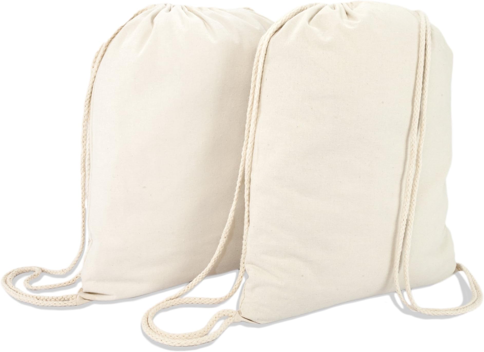 Canvas Drawstring Bag String Backpack Gym Mens Womens Natural Beige 2 Pack