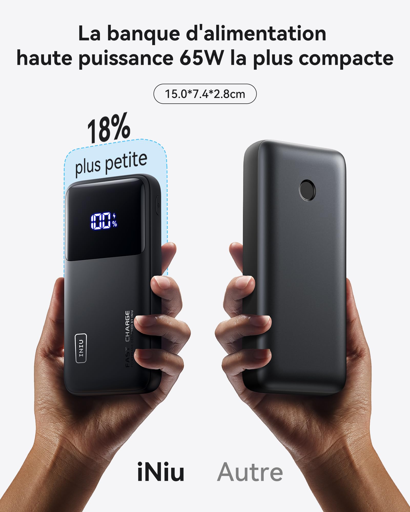 INIU Batterie Externe pour Ordinateur, Compact 65W 20000mAh USBC Power Bank | Autorisé en Avion, Câble USB C Batterie Portable Charge Rapide avec MacBook, Steam Deck, iPhone 17 Samsung iPad etc