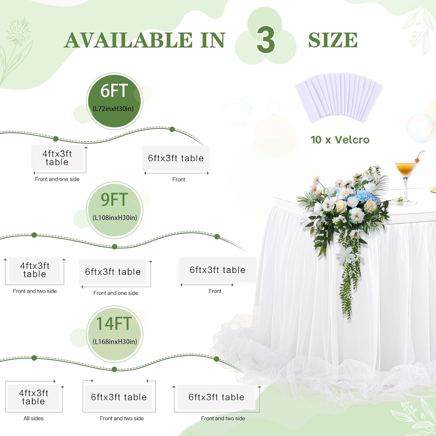 6ft White Tulle Table Skirt for Rectangle Tables or Round Tables with LED Lights Tutu Table Skirts Tablecloth for Birthday Wedding Party Cake Dessert Sweetheart Table Decorations