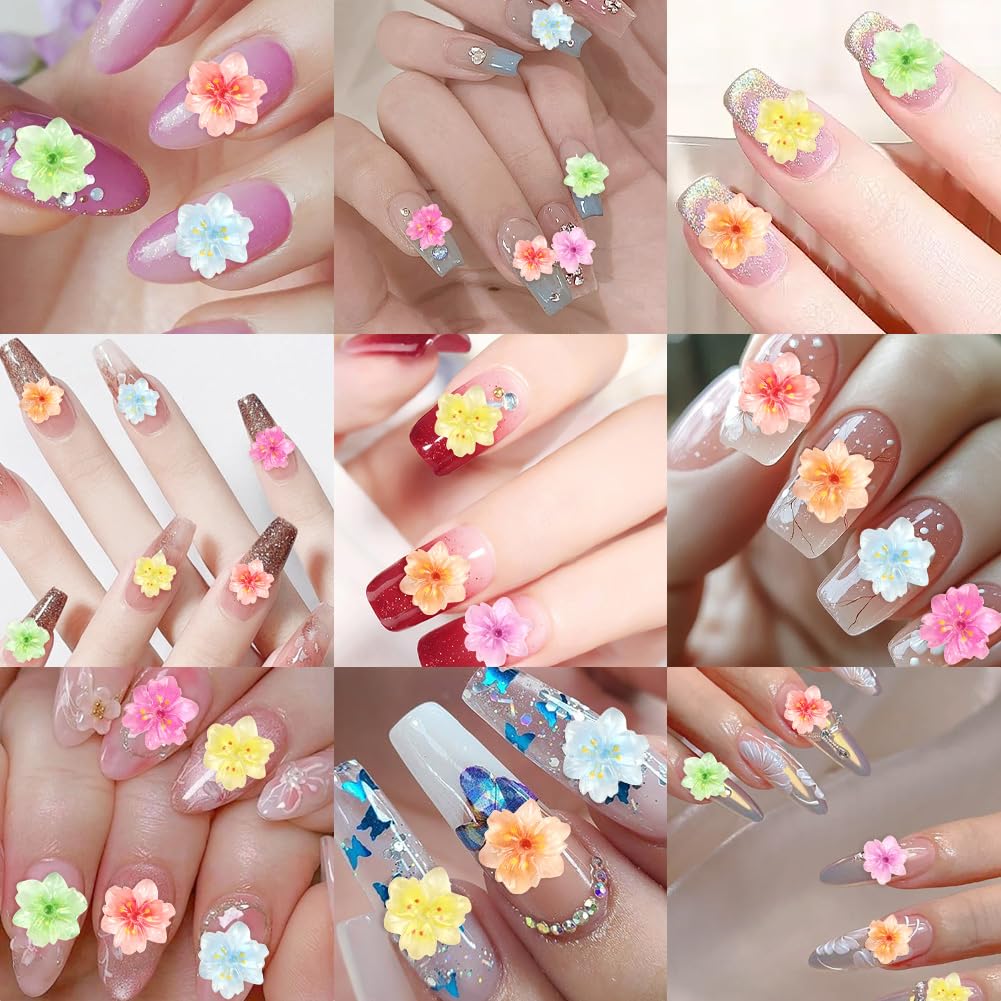 Vicloon 3D Fleur Charms Nail, 50 Pièces Fleur pour Sécoration Des Ongles Des Femmes, Petits Charme Floral pour Ongles, Strass Ongle Nail Art, Décoratives pour Nails Art