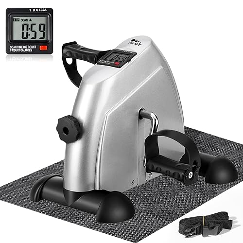 Mini Bike Heimtrainer, Arm-und Beintrainer pedaltrainer für senioren, Robuste Kurbel Fitnessbike für zuhause, Statische Stabilität Einstellbar Widerstand Trainingsgerät - 41 x 32 x 19 cm - Silber