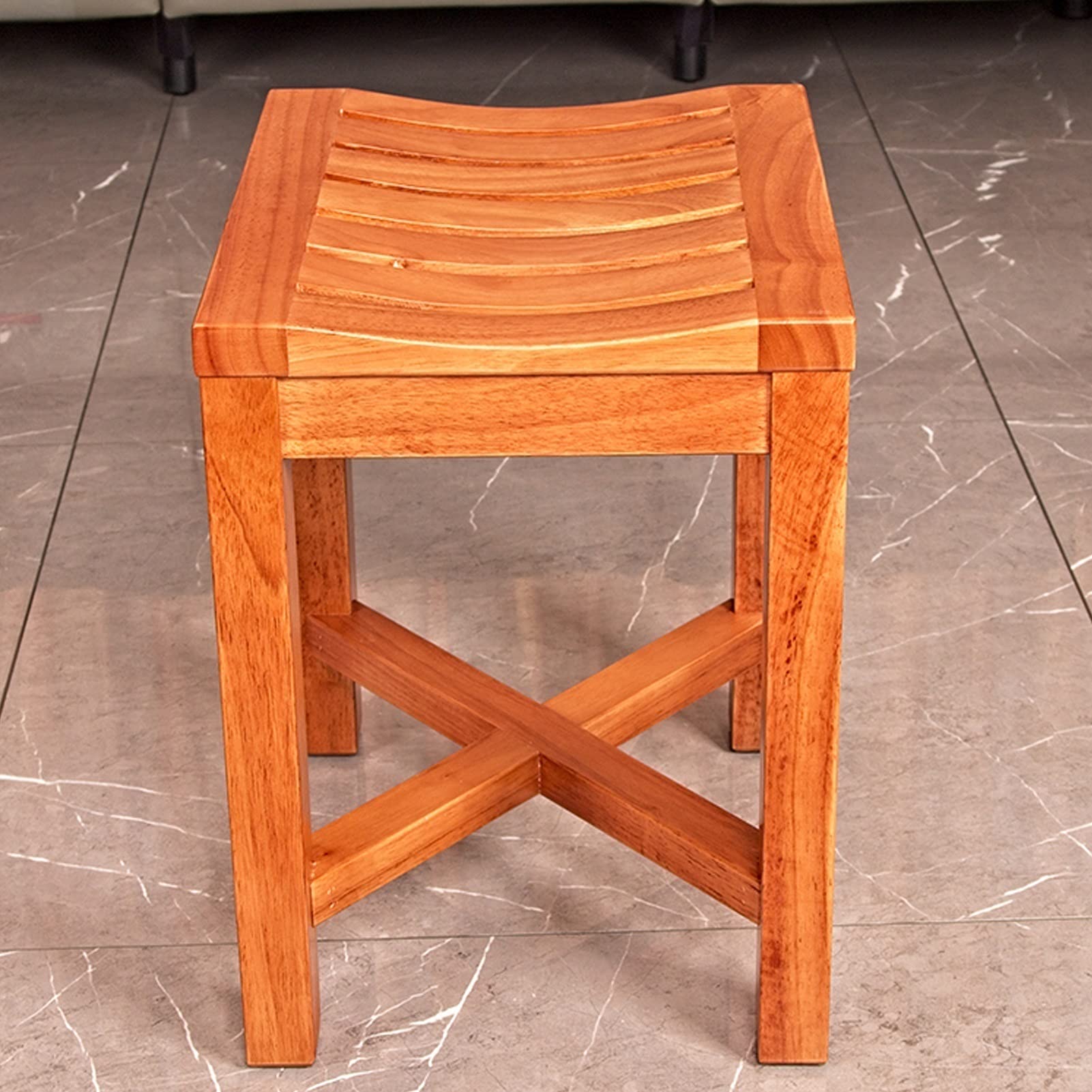Duschbank Aus Teakholz Mit Ablage – Hocker Für Dusche, Bad & Garten, Robust, Wasserfest, Mit Integriertem Fach