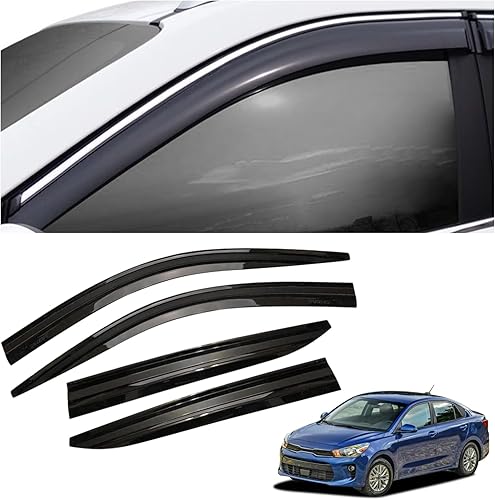 4 protectores de lluvia extra duraderos para Kia Rio Sedán 2018-2023, deflectores de ventana, viseras de ventana (negro ahumado)