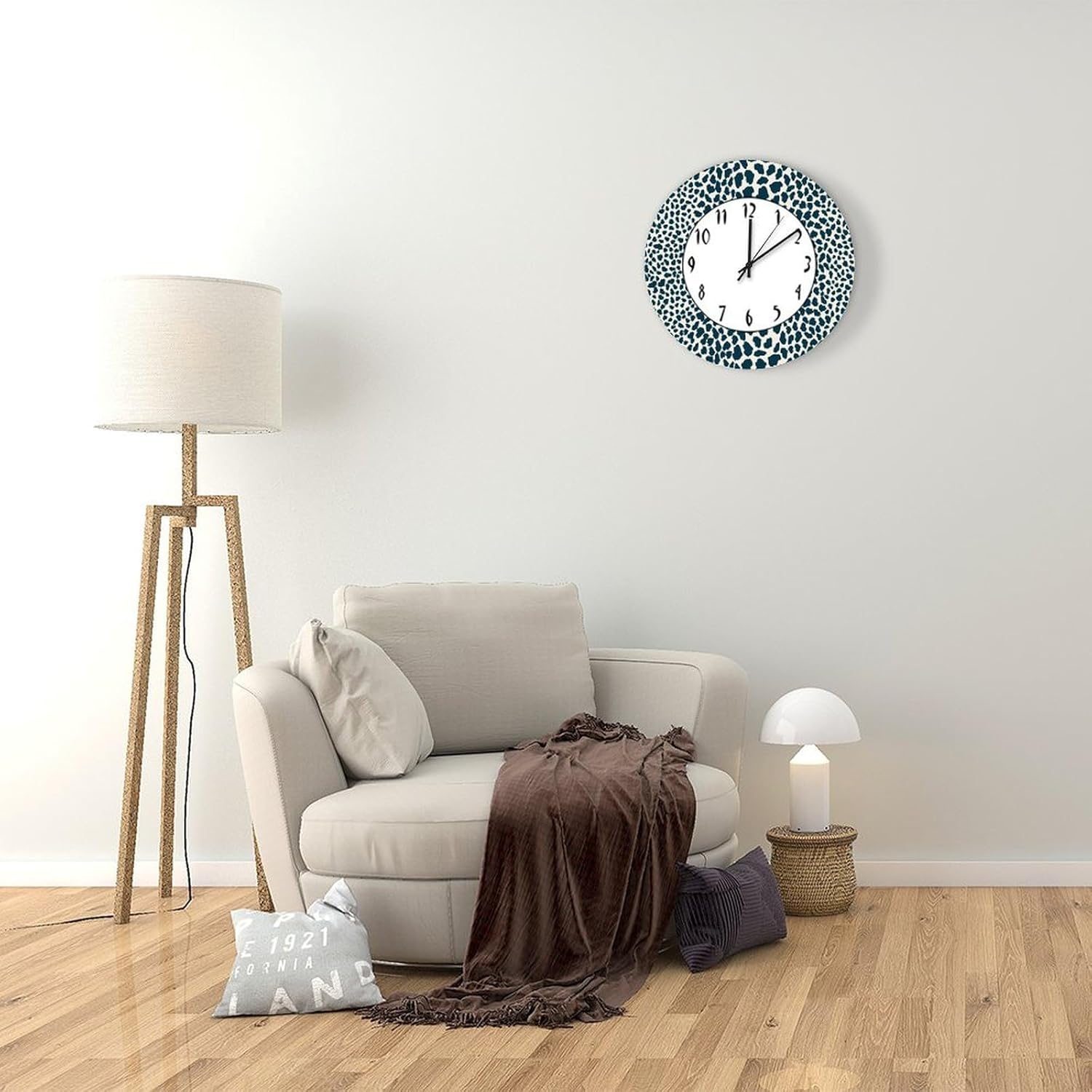 Navy Blue Cheetah Leopard Print Animal Round Wooden Wall Clock 12in,Retro Silent Non-Ticking Battery Operated Wood Clock for Office Home Decor Wall Art Birthday Gifts