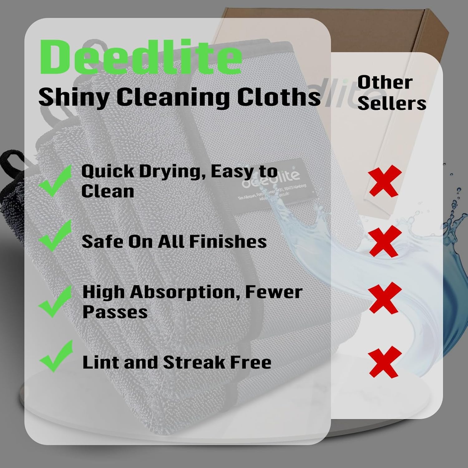 Deedlite Shiny Bath Wipes XXL Dry Towel Shower, Fast Dry Car Drying Cloth, Microfibre Cloths, Premium Cloth for Car, Shower C - 5