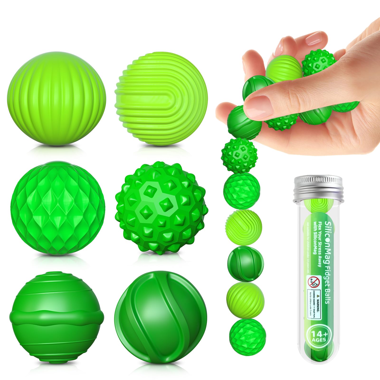 Silicone Magnetic Balls Fidget Toys for Adults,6-Pack Stress Relief Sensory Toys for Autism ADHD Anxiety,Fun Textures Gadgets,Office Desk Toy,Stocking Stuffers for Women Men Gift