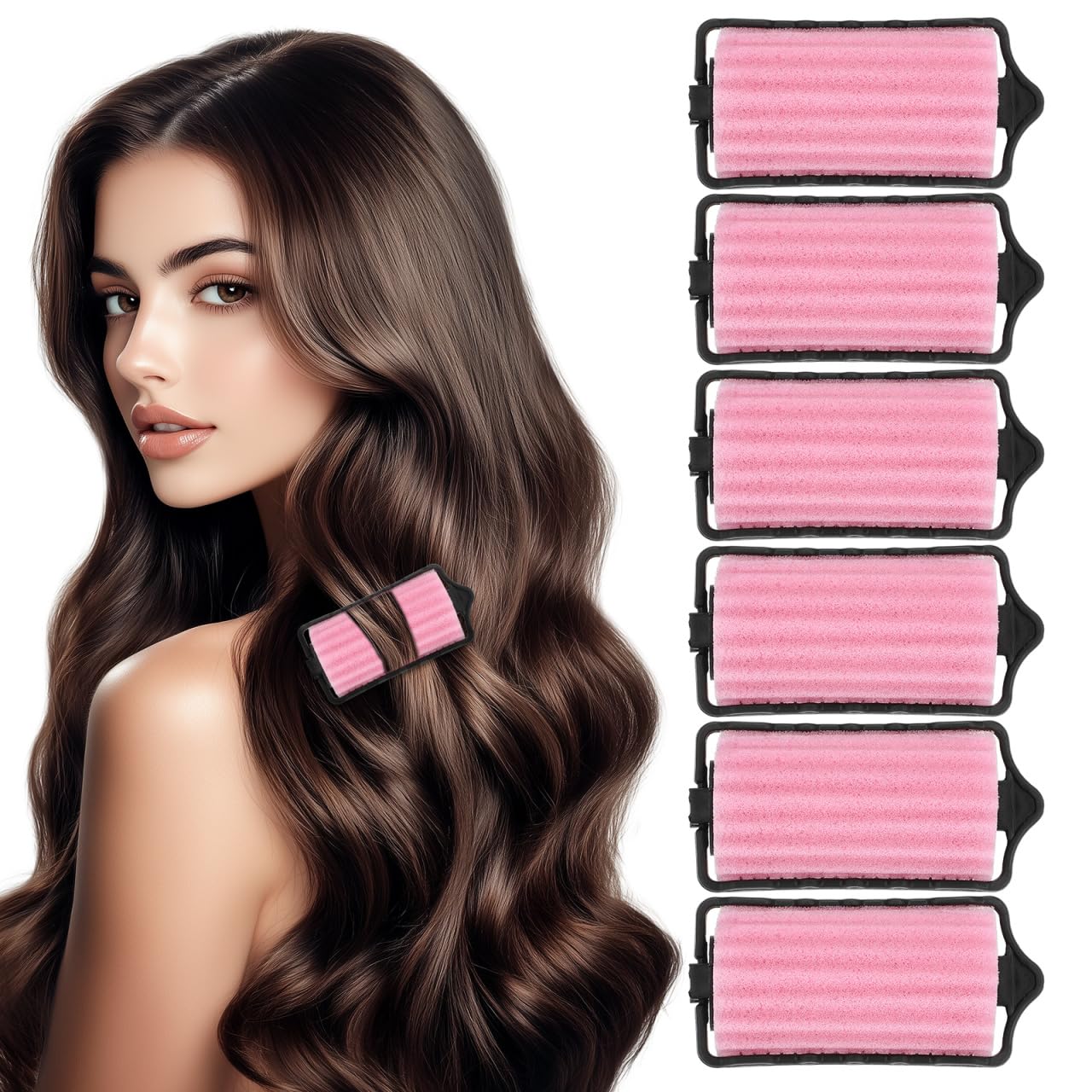 NOLITOY 8Pcs Sponge Hair Curlers for Volume and Waves - Soft Foam Hairstyling Rollers for Overnight Sleeping - Jumbo Curlers with Self Holding Design for Long Thick Hair & Bangs