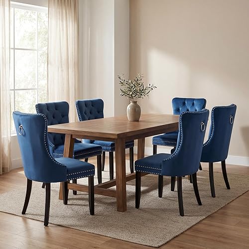 Miniatura 20 de Sillas de Comedor Juego de 4 sillas de comedor de terciopelo azul claro, Silla tapizada de tela para cocina y comedor, sillas de comedor modernas de