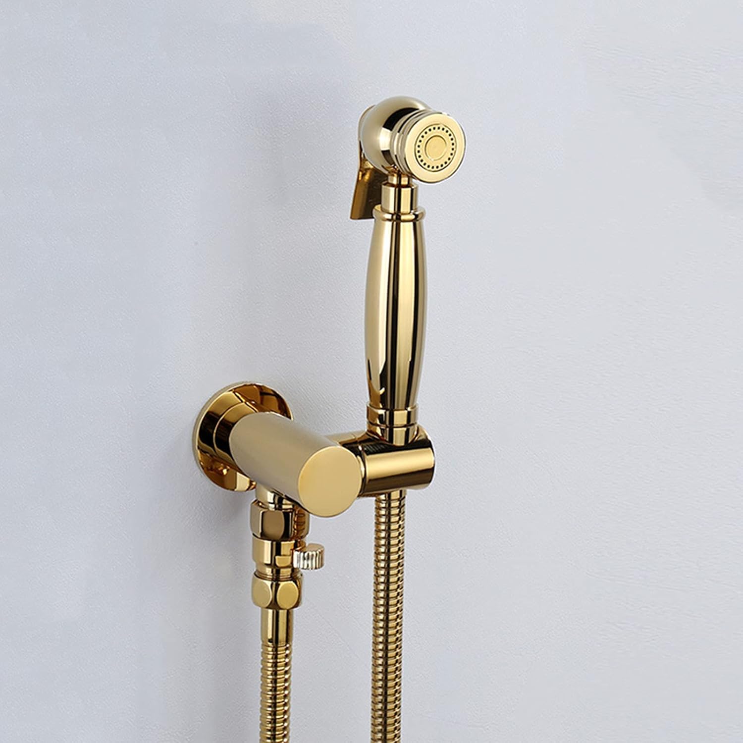 Handheld Toilet Bidet Sprayer, Solid Brass Douche Kit Bathroom Shower Bidet with Swivel Holder, Angle Valve, Titanium Gold,B,A