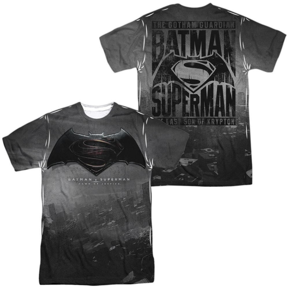 Batman Vs Superman Logo City Unisex Adult Sublimated Halloween Costume T Shirt (Front/Back)