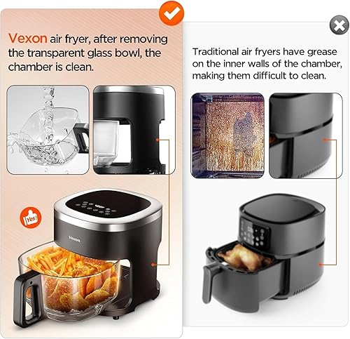 Miniatura 4 de Vexon Freidora de aire de 4.5 cuartos de galón, cocina compacta de aire caliente de 1200 W con ventana visible, cesta antiadherente, pantalla táctil
