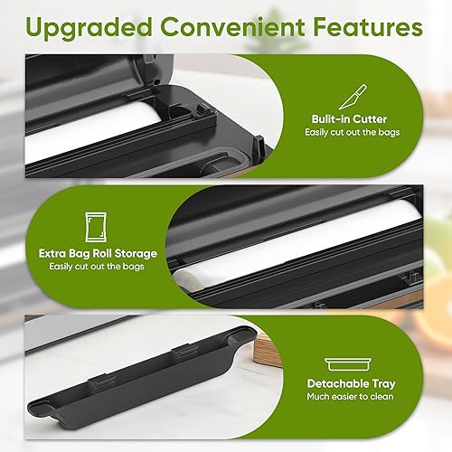 Miniatura 4 de 85Kpa Food Vacuum Sealer with Digital Timer, Built-in Cutter, and Storage Box